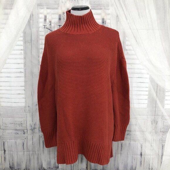 French Connection Size Large Orange Oversized Mock Neck Sweater Pullover Heavy - Picture 1 of 9